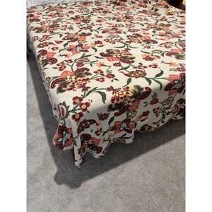 VTG Queen Bedspread Flower Power Paisley Floral Bed Cover 106x90" Linen Texture